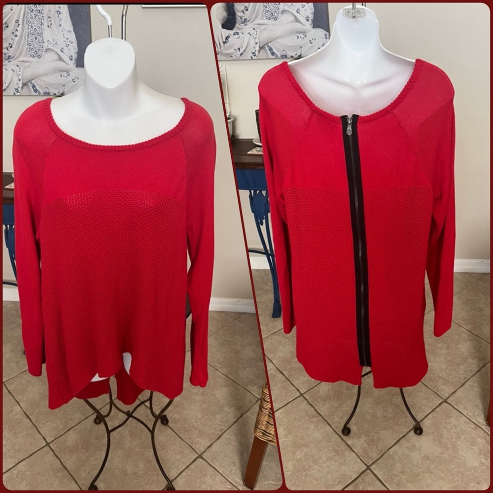 Nicole by Nicole Miller Red Zipper Sweater Top - XL